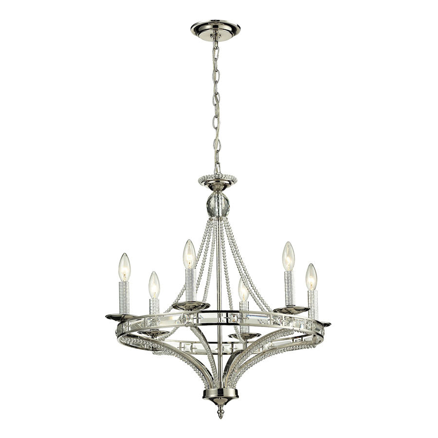 Aubree Collection 6 light chandelier in Polished Nickel