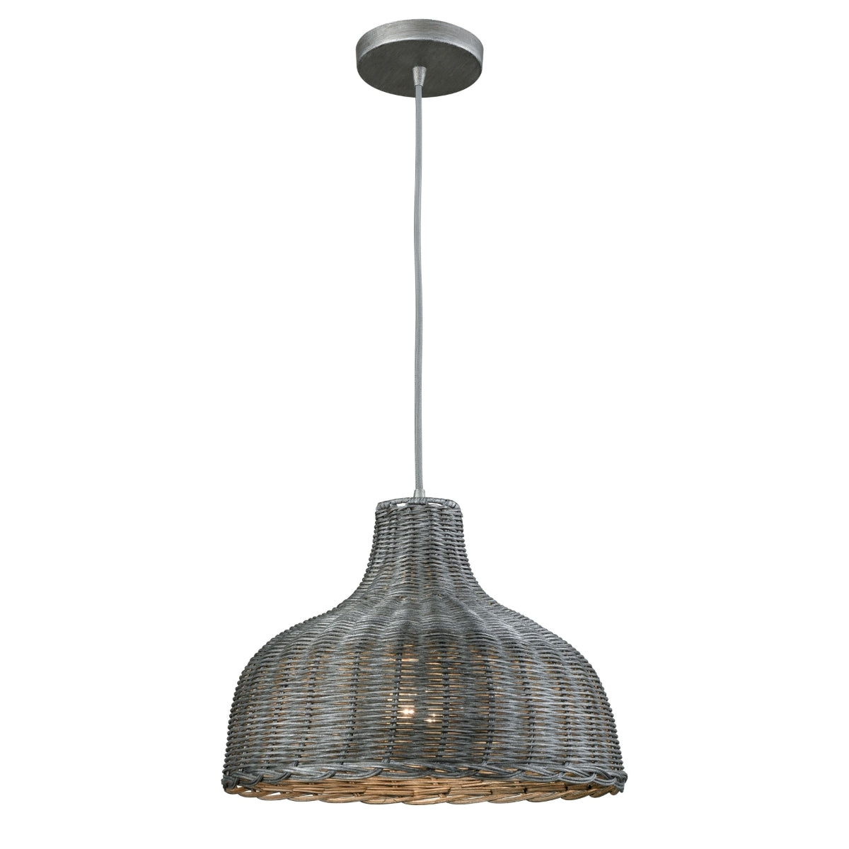 Pleasant Fields 1 Light Pendant with Graphite Hardware and Gray Wicker Shade