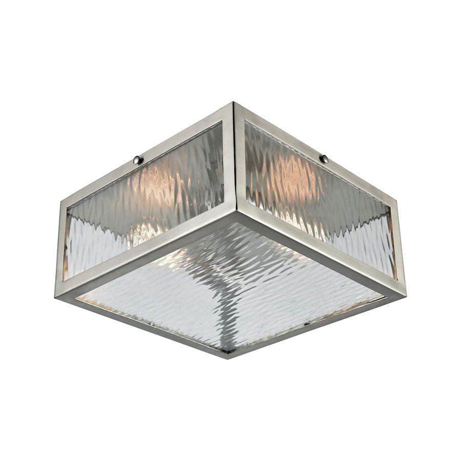 Placid 2 Light Flush in Satin Nickel with Clear Ripple Glass