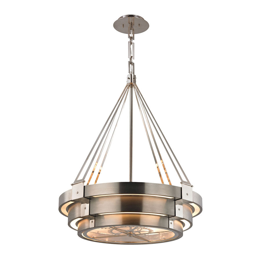 Chronology 8 Light Chandelier in Brushed Stainless with Polished Nickel Accents