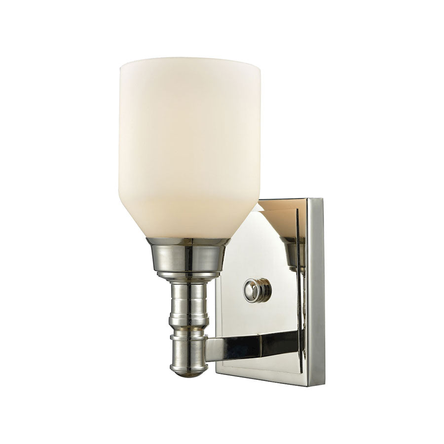 Baxter 1 Light Vanity in Polished Nickel with Opal White Glass