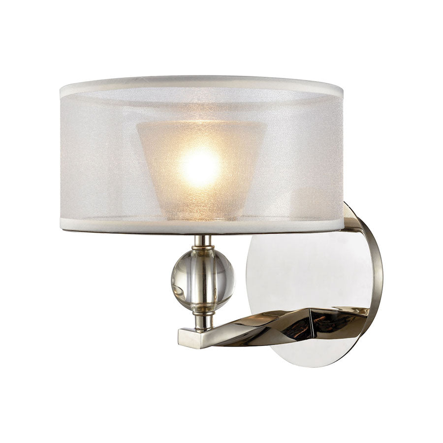 Corisande 1 Light Vanity in Polished Nickel with Silver Organza Shade
