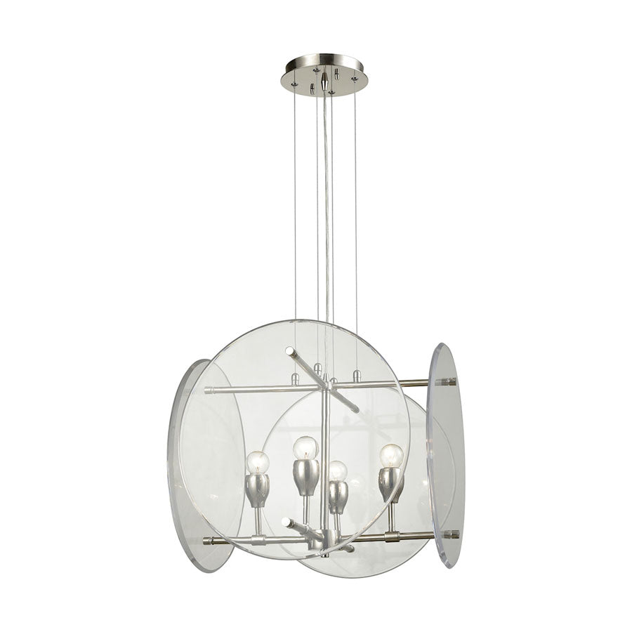 Disco 4 Light Chandelier in Polished Nickel with Clear Acrylic Panels
