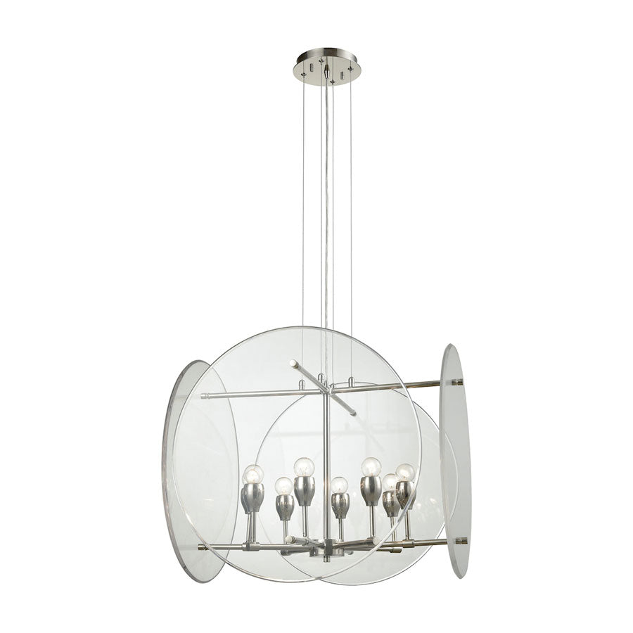 Disco 8 Light Chandelier in Polished Nickel with Clear Acrylic Panels