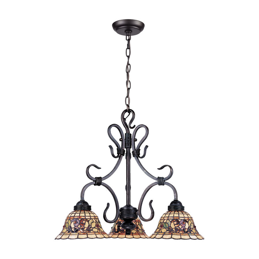 D Tiffany Buckingham 3 Light Chandelier in Vintage Antique