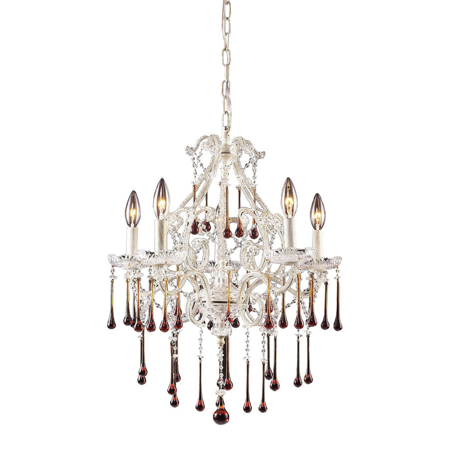 Opulence Collection - 5-Light Antique White Chandelier with Amber Crystal