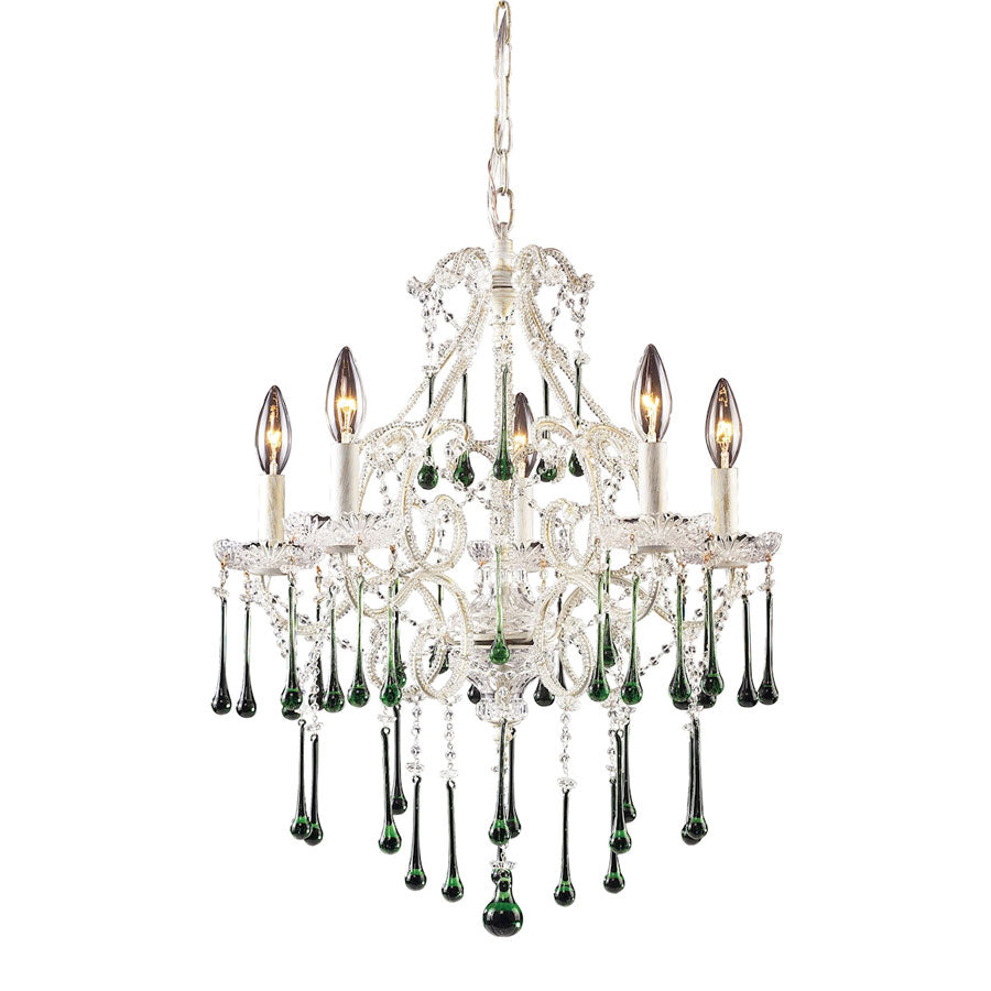 Opulence Collection- 5 Light Lime Crystal Antique White