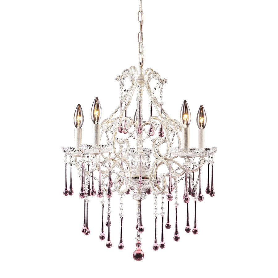 Opulence Collection - 5 Light Rose Crystal Antique White Frame