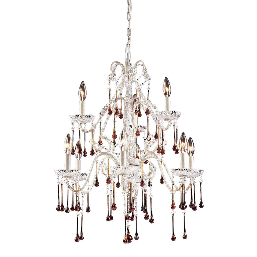 Opulence Collection - 5 Light Amber Crystals Antique White Frame