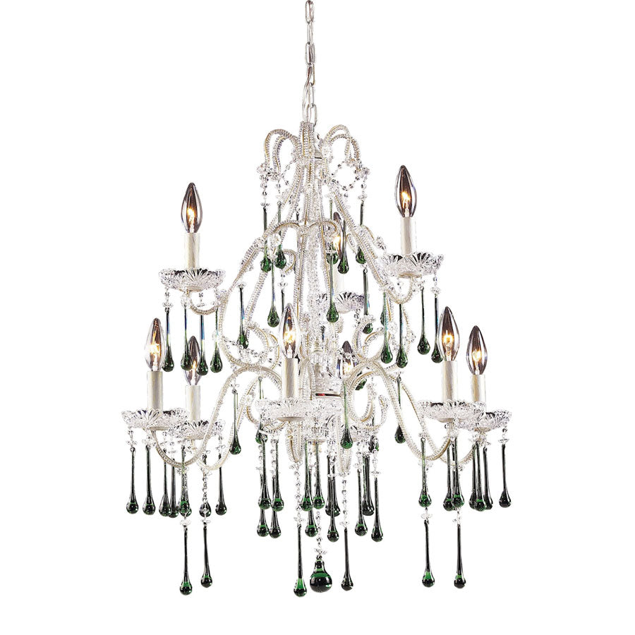 Opulence Collection - 9 Light Lime Crystals Antique White Frame