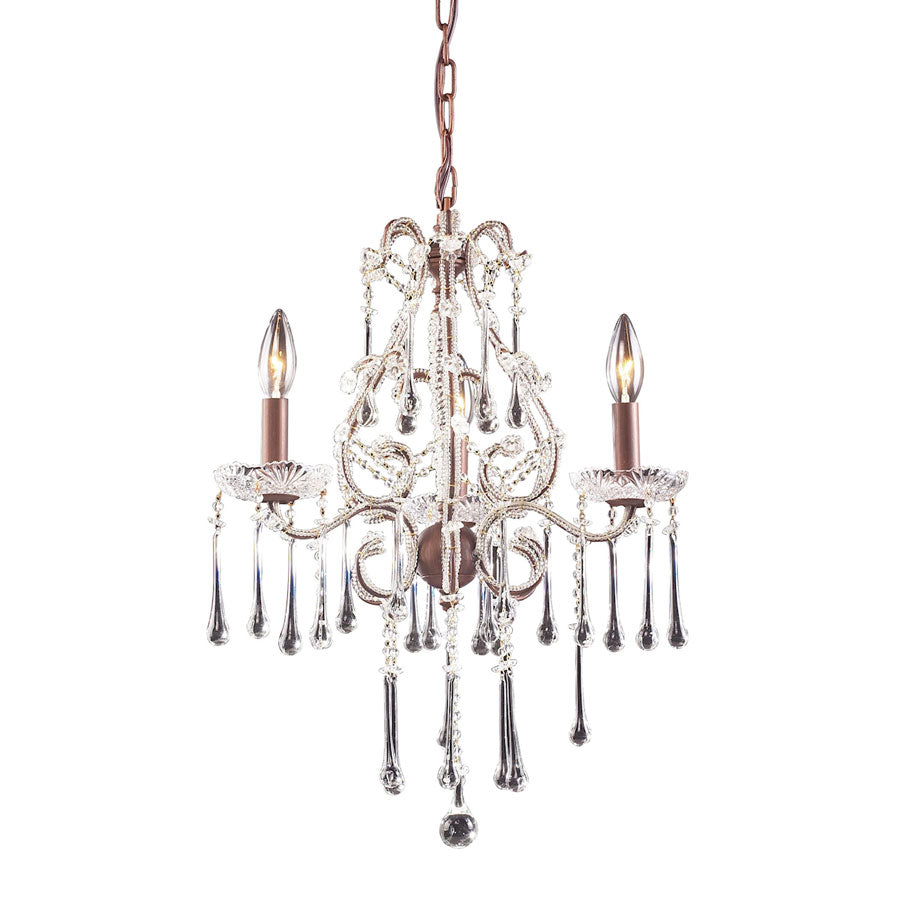 D Opulence Collection - 3 Light Clear Crystal Rust Frame