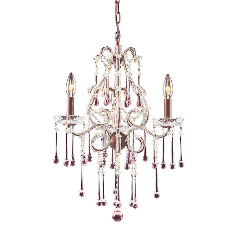 D Opulence Collection - 3 Light Rose Crystal Rust Frame