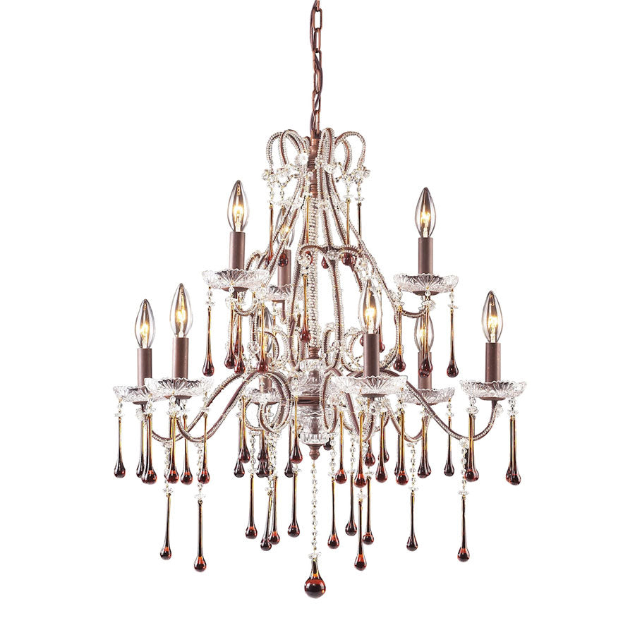 Opulence Collection - 9 Light Amber Crystals Rust Frame