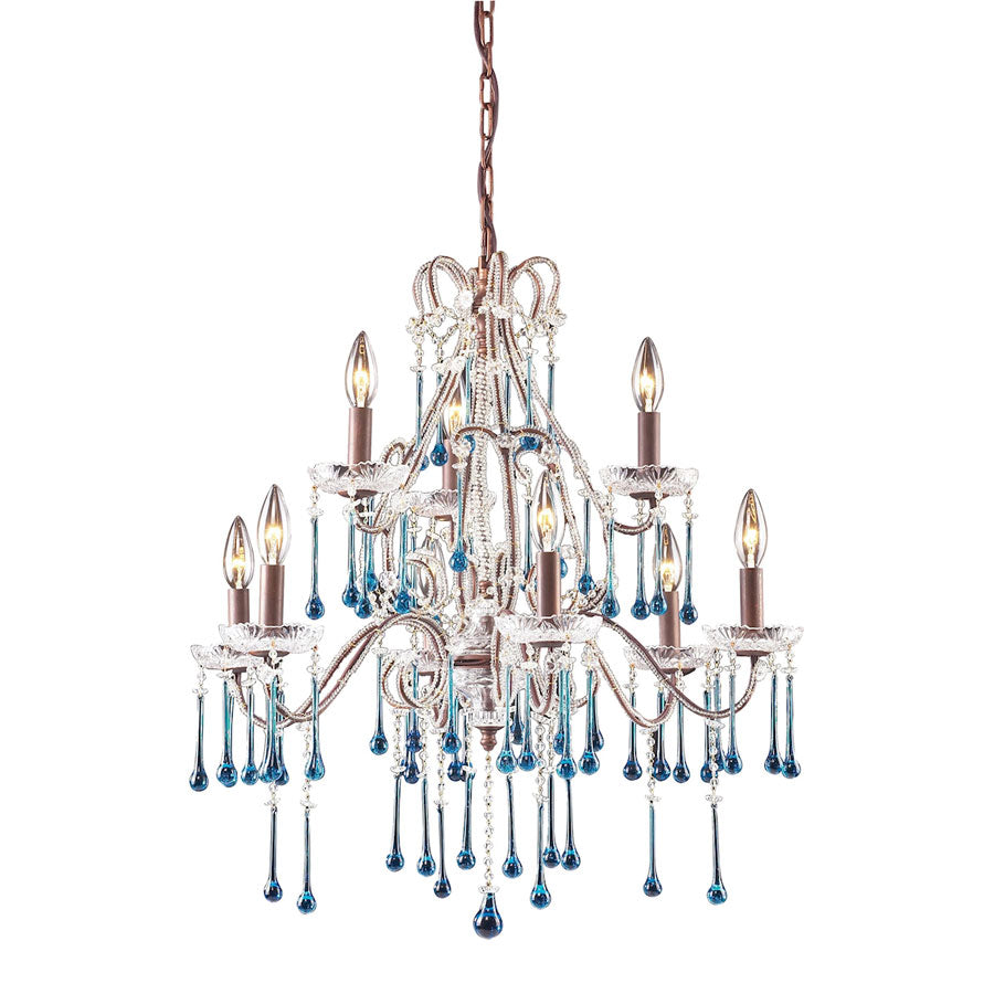 Opulence Collection - 9 Light Aqua Crystal Rust Frame