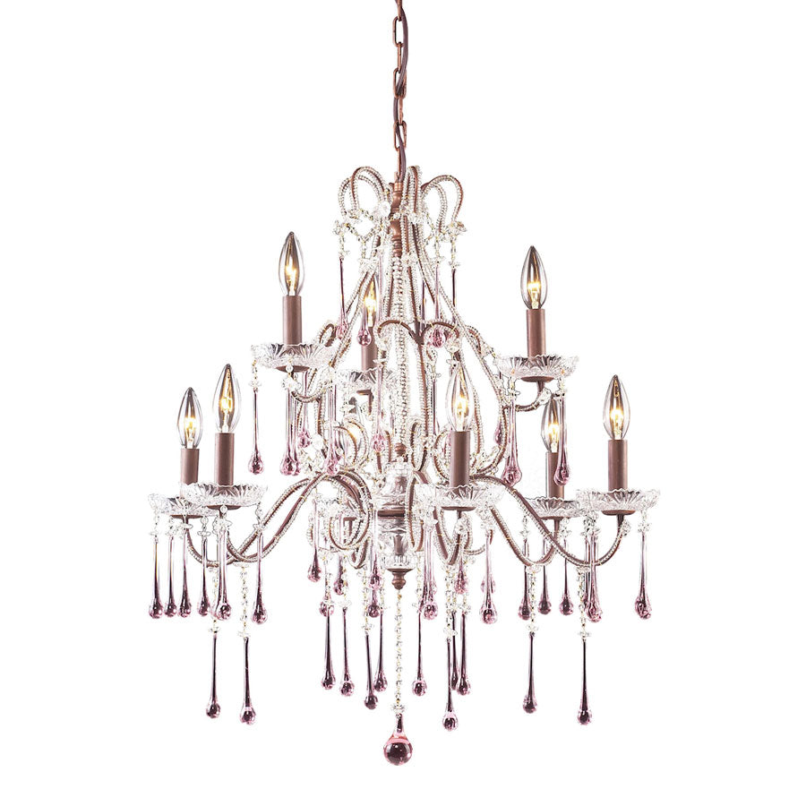 Opulence Collection - 9 Light Rose Crystals Rust Frame