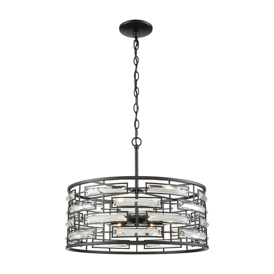 Lineo 6 Light Chandelier in Matte Black with Clear Crystal