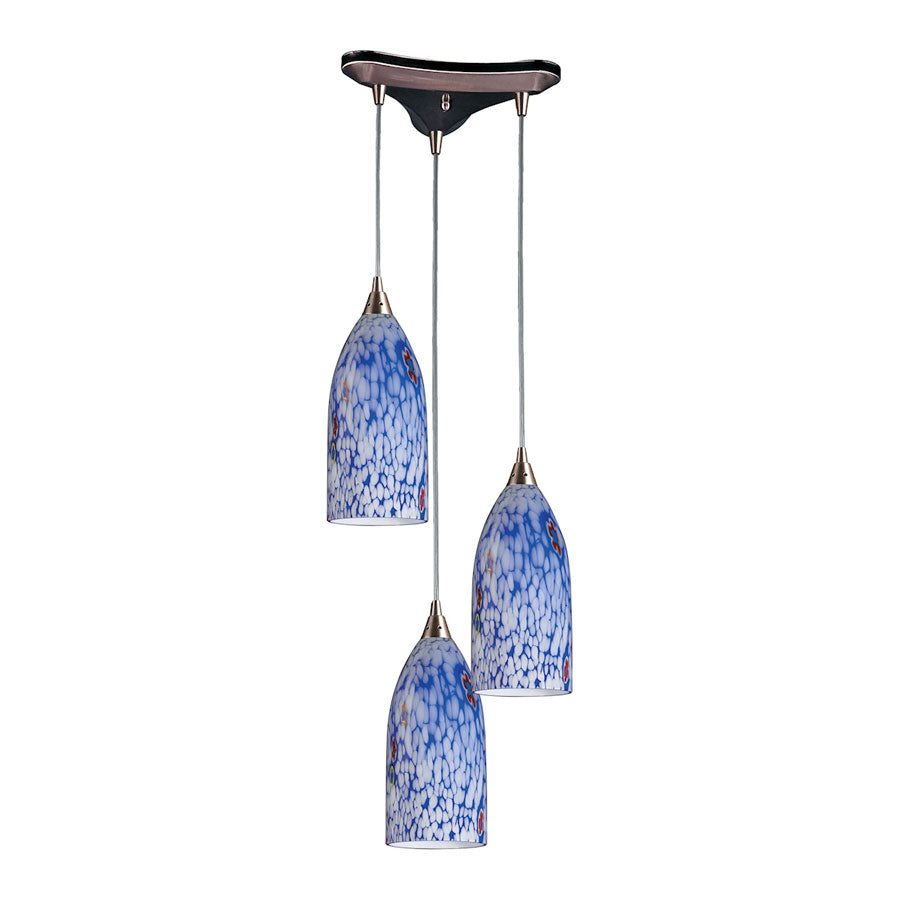 Verona Collection 3 Lt Triangle Pan Starburst Blue Glass
