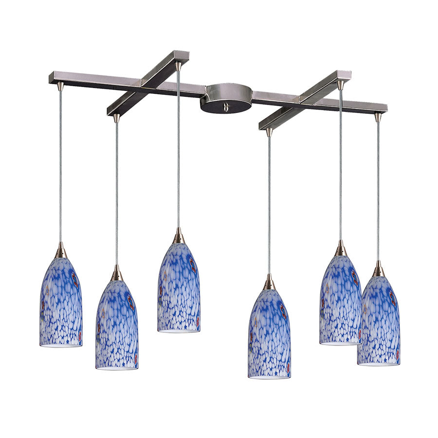 Verona Collection 6 Lt H-Bar Starburst Blue Glass
