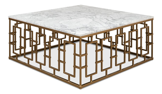 Brass Gate Cocktail Table W/ Wht Marble