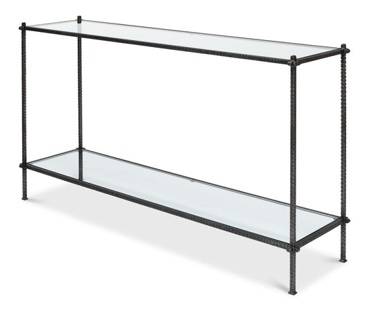 Hand Chased Iron Console Tble Glass Top