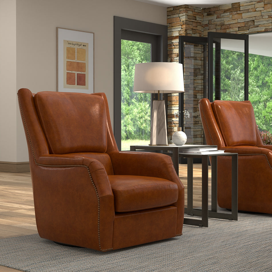 Baker Leather Swivel Chairhavana Lthr