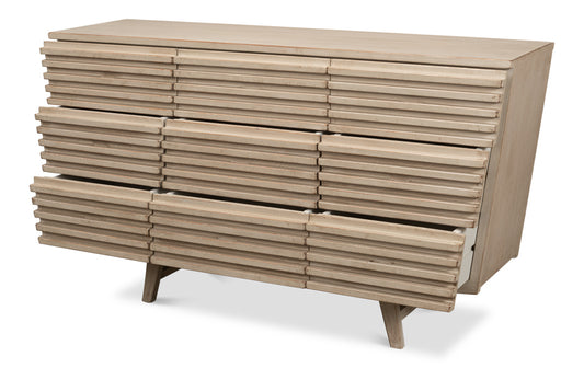 Ribbed 9 Drawer Commode Stone Grey
