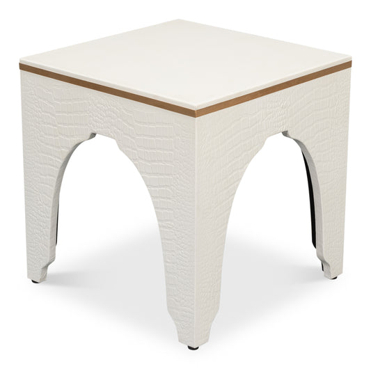 Croco Embossed Leather Stool Pearl