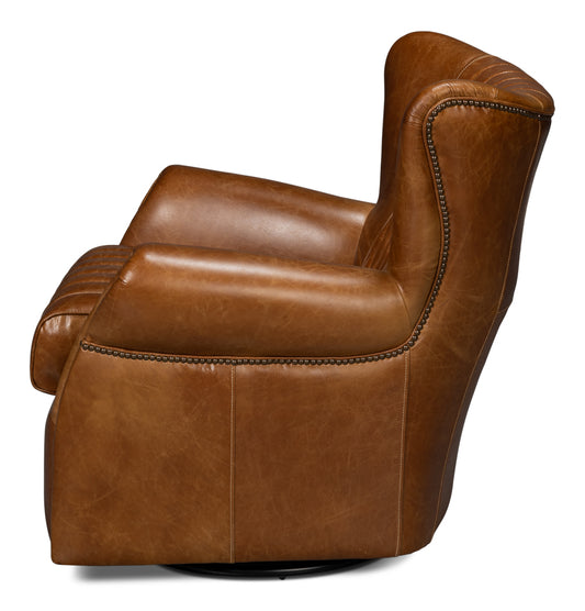Bugatti Leather Swivel Chair Cuba Brown