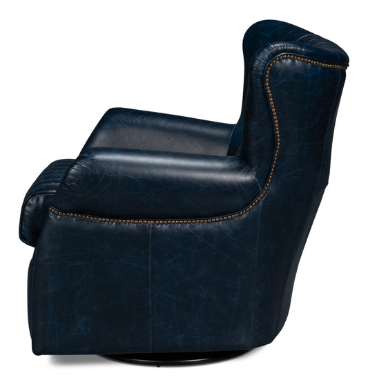 Bugatti Leather Swivel Chair Blue