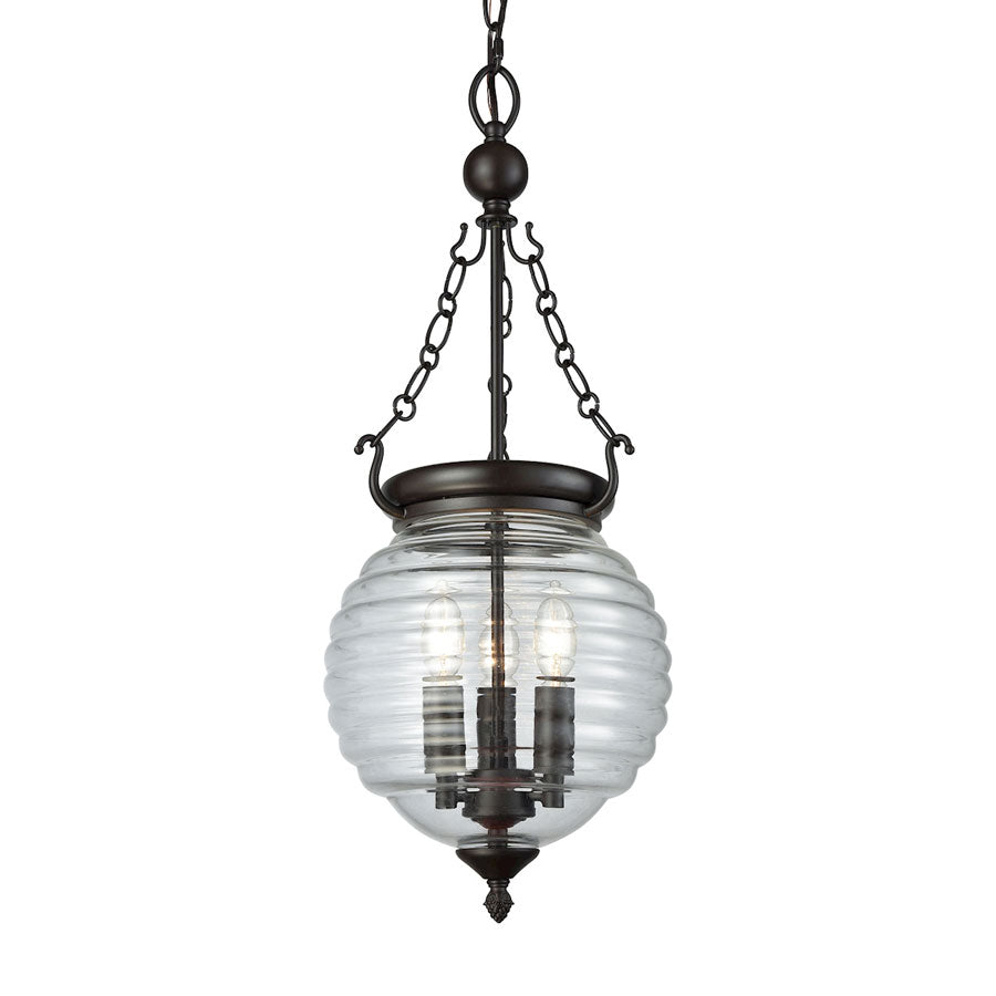Crosswell 3 Light Chandelier in Oil Rubbed Bronze with Clear Beehive Glass