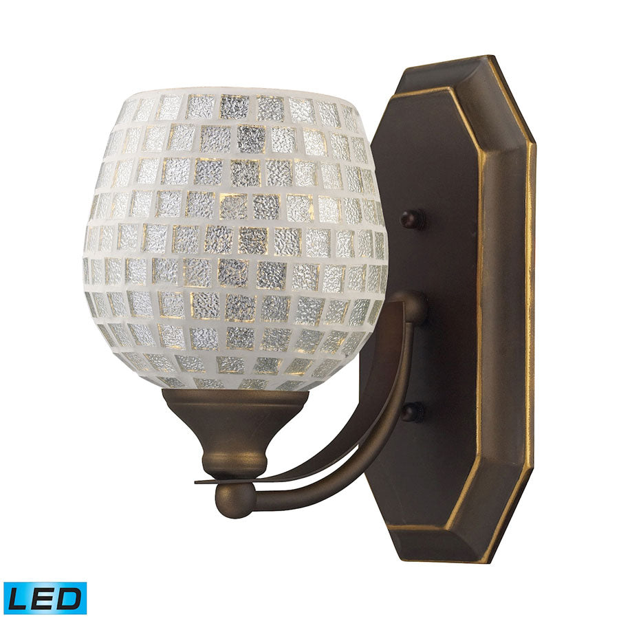 1 Light Vanity in Aged Bronze and Silver Mosaic Glass - LED Offering Up To 800 Lumens (60 Watt Equiv