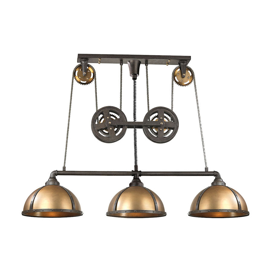 Torque 3 Light Island Light in Vintage Rust and Brass