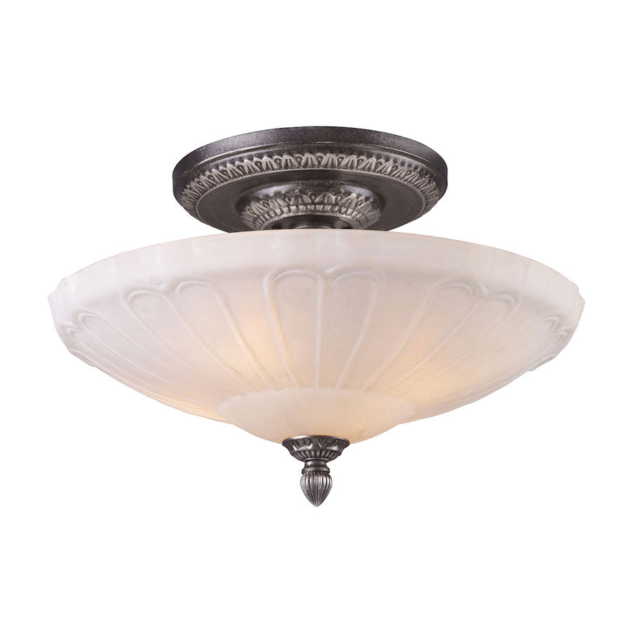 Restoration 4-Light Semi-Flush Mount in Drk Silver Wh Ant Glass