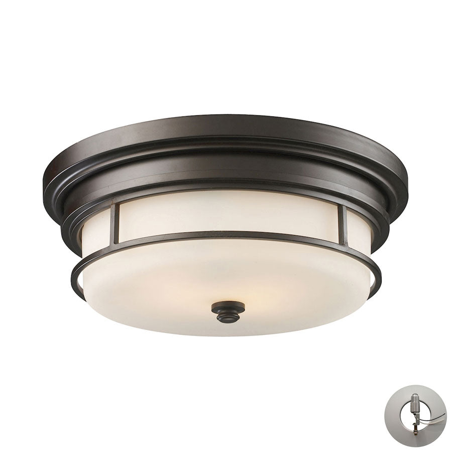 Newfield 2-Light Flush Mount in Oiled Bronze with White Glass - Recessed Adapter Included