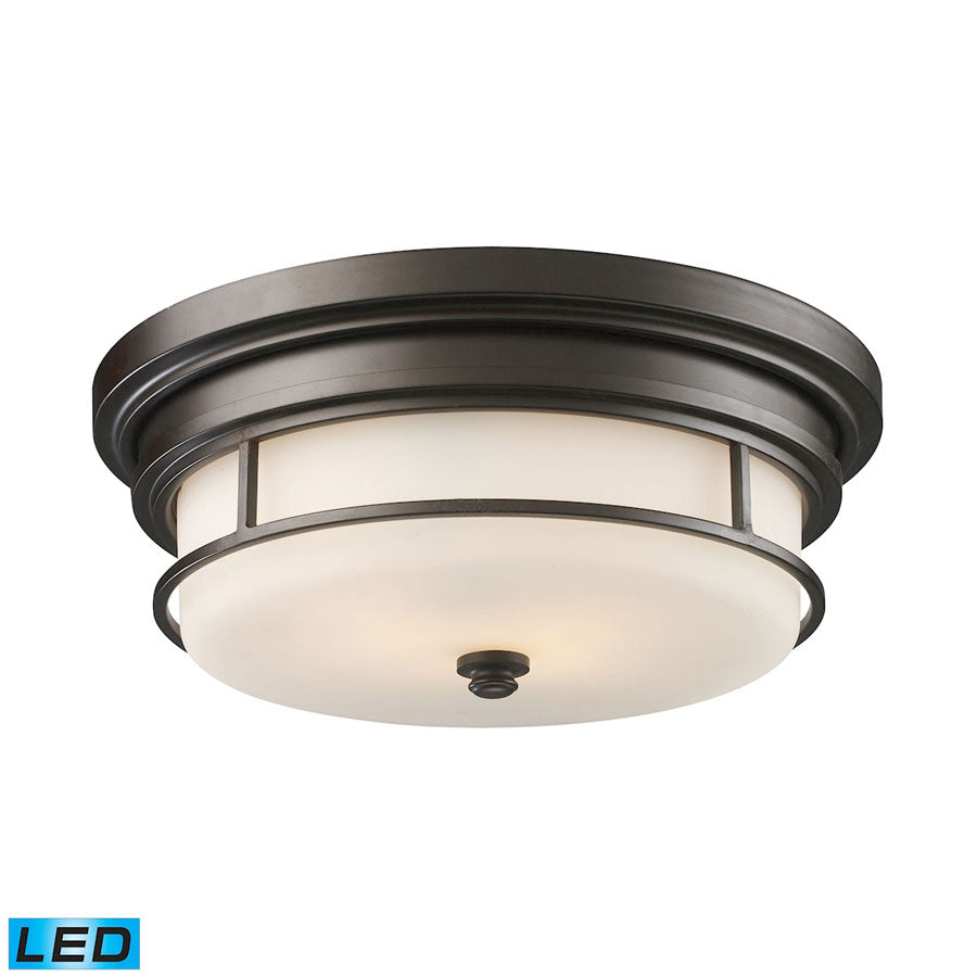 Newfield 2-Light Flush Mount in Oiled Bronze with White Glass - LED