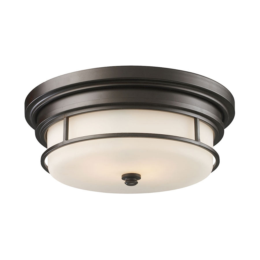 Newfield 2-Light Flush Mount in Oiled Bronze with White Glass
