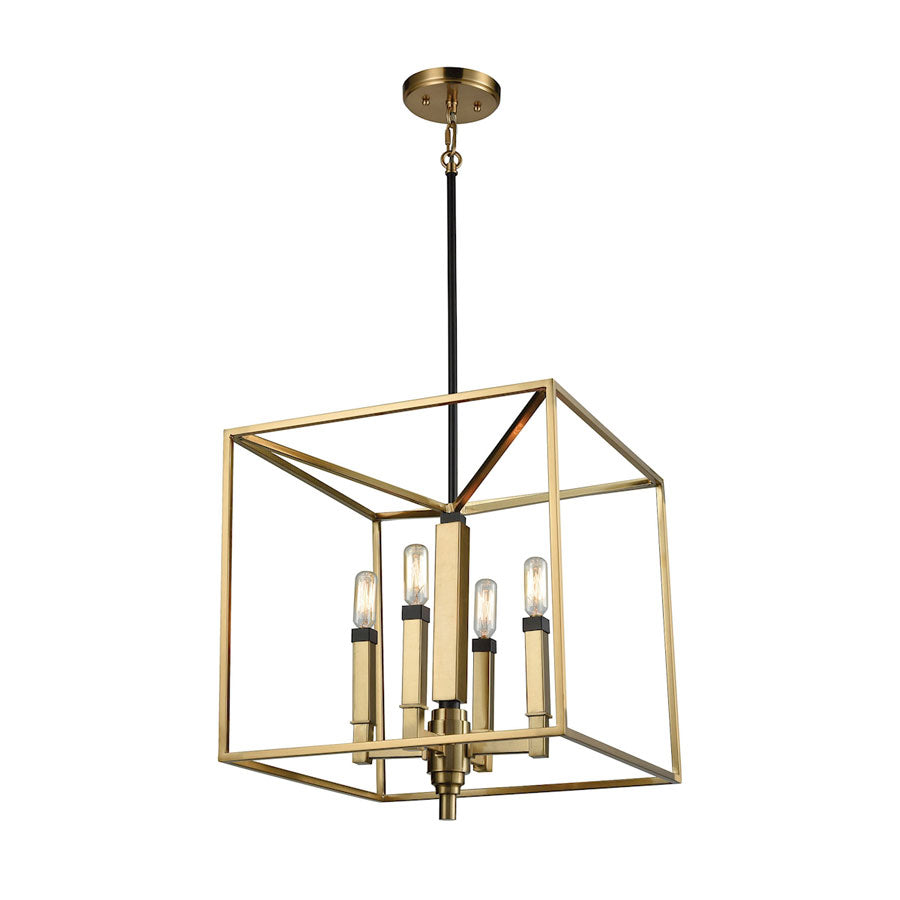 Mandeville 4 Light Chandelier in Satin Brass with Oil Rubbed Bronze Accents