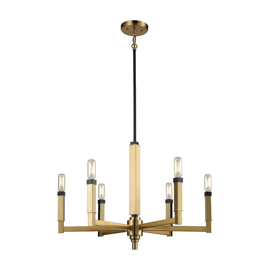 Mandeville 6 Light Chandelier in Satin Brass with Oil Rubbed Bronze Accents