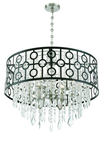 6-Light Pendant in Matte Black with Satin Nickel