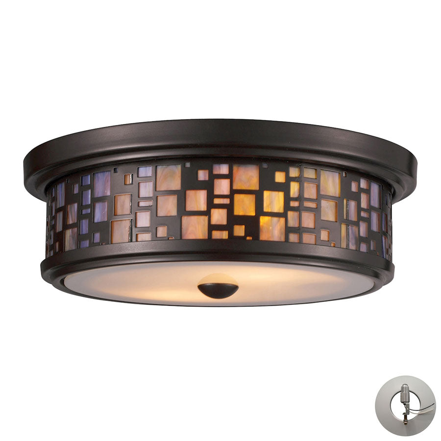 Tiffany 2-Light Flush Mount in Oiled Bronze with Tea-stained Glass - Recessed Adapter Included