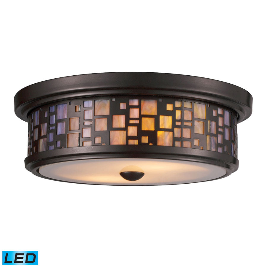 Tiffany 2-Light Flush Mount in Oiled Bronze with Tea-stained Glass - LED