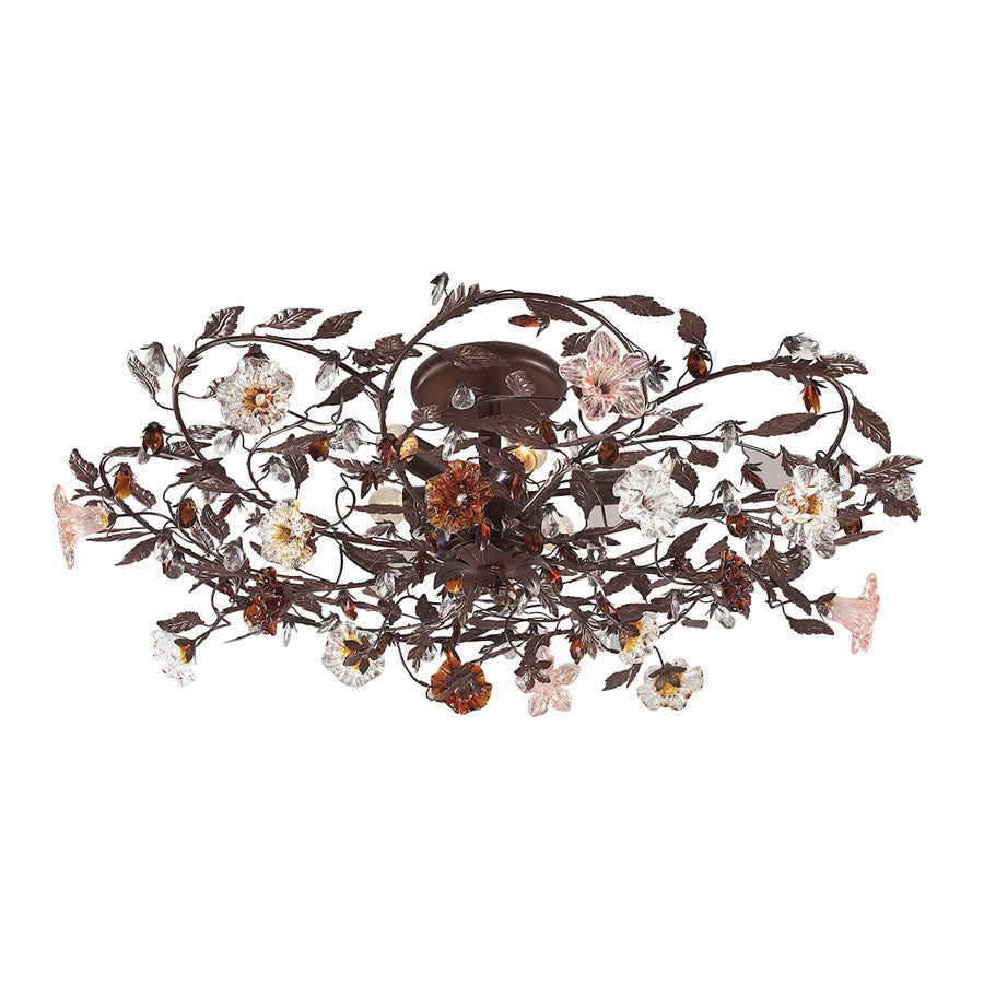 Cristallo Fiore Collection 6-Light Flush Mount in Deep Rust with Crystal Florets