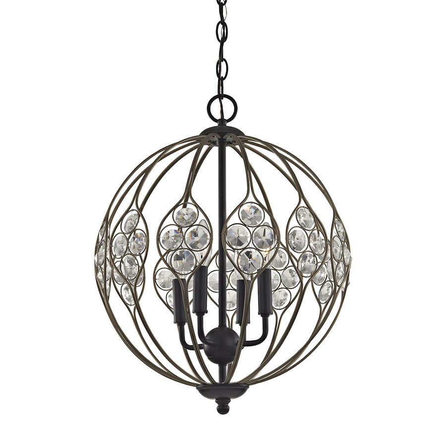 Crystal Web 4 Light Chandelier in Bronze Gold and Matte Black with Clear Crystal