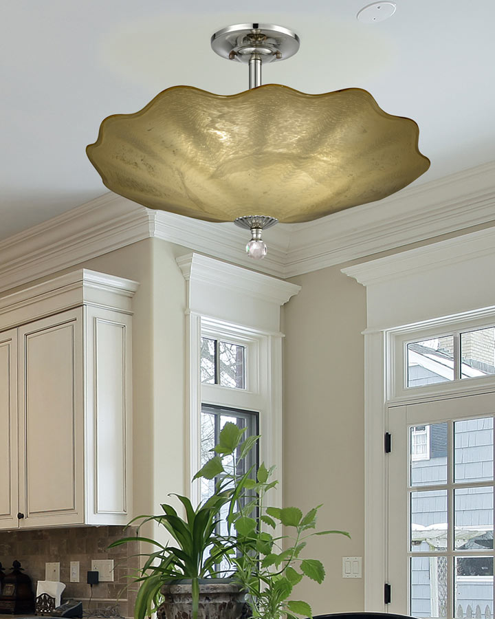 Beige Feather 20"D Hand Blown Art Glass Semi Flush Mount