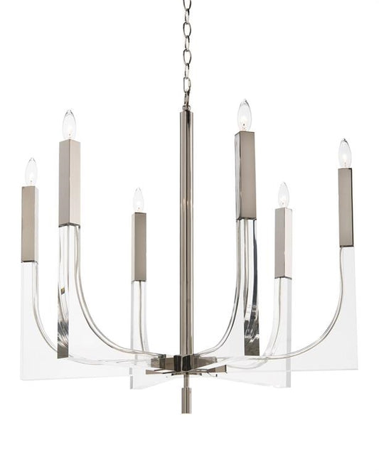Acrylic and Nickel Six-Light Chandelier