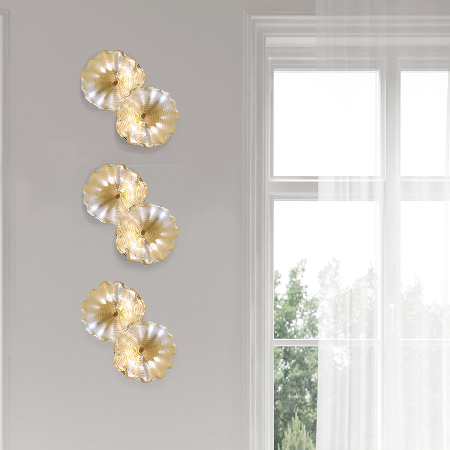 Beige Feather 9"D Hand Blown Art Glass Wall Decor