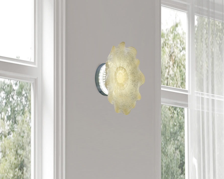 Beige Feather 12"D LED Art Glass Wall Light Fixture