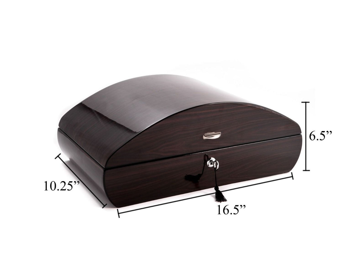 Lacquered "Ebony" Wood 100 Cigar Humidor with Spanish Cedar