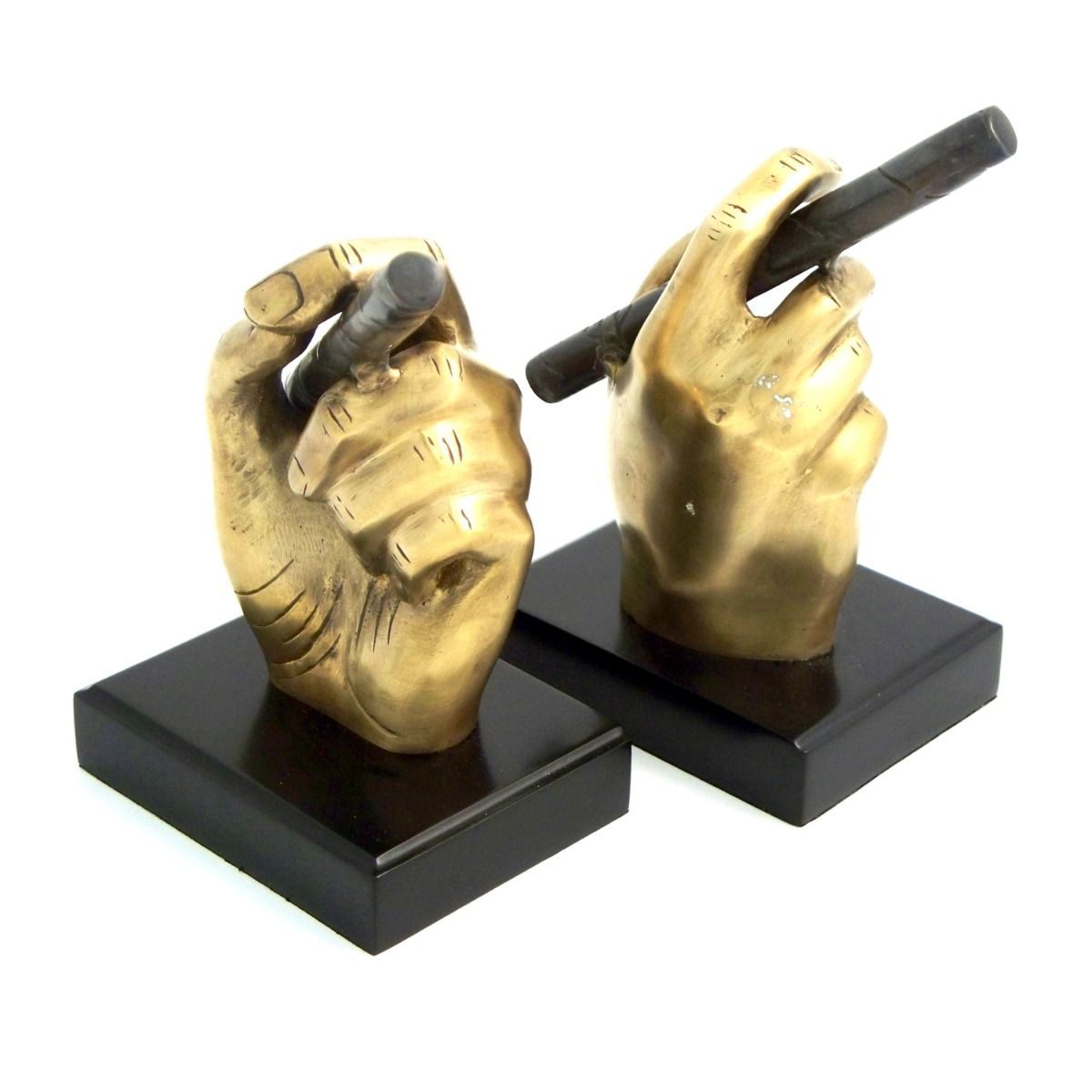 Antique Brass Cigar in Hand Bookends