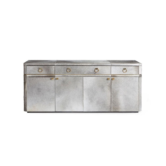 3-DRAWER & 4-DOOR CABINET, GRAY HAIR ON HIDE
